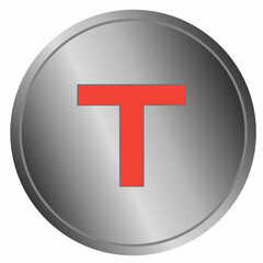 Fototapeta premium T Letter symbol web button vector, coin, metallic circle