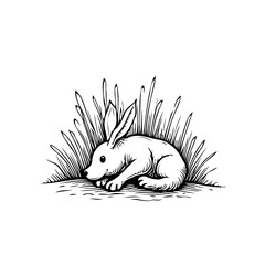 Whimsical rabbit nestled in tall grass: A charming vector illustration of springtime and rural