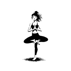 Woman practicing tree pose yoga illustration to improve health and maintain balance for