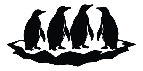 Obraz premium Penguins on an Iceberg Silhouettes Illustrating Antarctic Wildlife and Environment