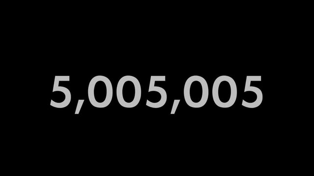1 to 10 million. Count animation on black background 