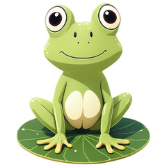 Fototapeta premium Adorable Cartoon Frog Sitting on a Lily Pad