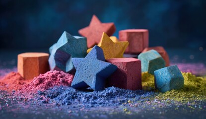 Colorful geometric shapes in powdered pigments