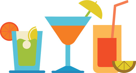 Hot Summer drinks and cocktail glasses vector 