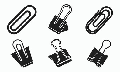 Paper clip silhouette, Vector black line icon office paper clip isolated on white background, office supply icon, stationery vector design