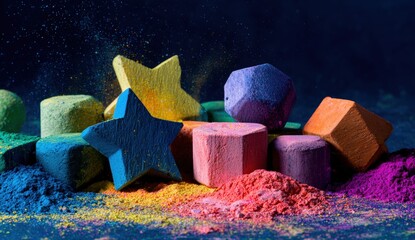 Colorful shapes and powder explosion