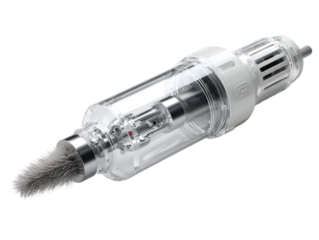 Clear, cylindrical device with brush tip