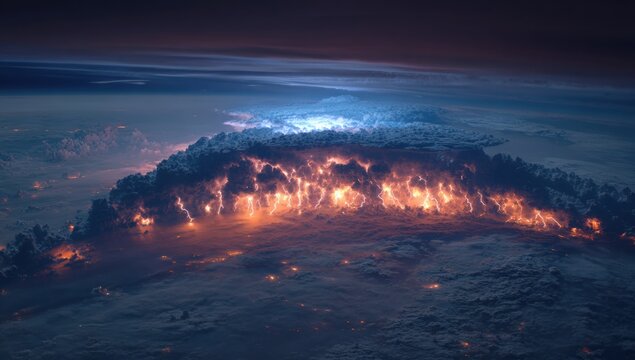 A dramatic aerial view of a vast storm system - Powered by Adobe