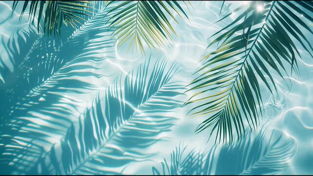 Top view of tropical leaf shadow on water surface. Overlay of a Palm Leaf Silhouette.