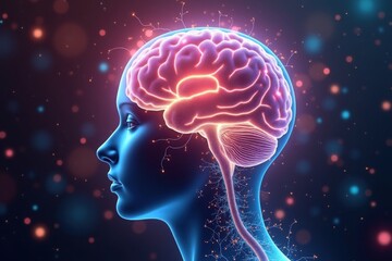 Obraz premium Illuminated Human Brain with Neural Connections and Energy Sparks