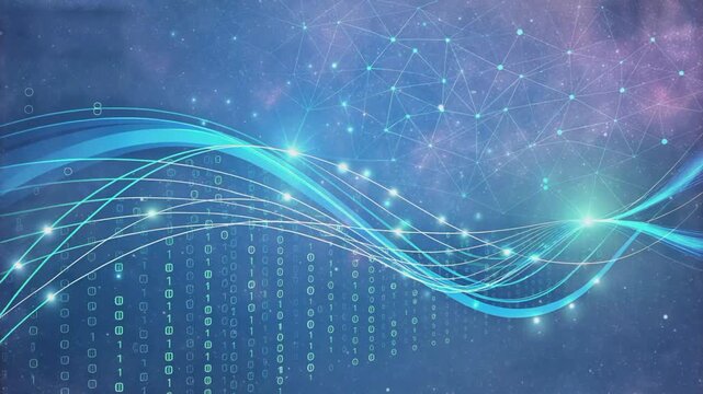 Abstract Digital Waveform of Binary Code with Network Connections data technology