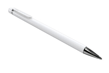 A pristine, white pen on a black backdrop, highlighting sleek design and metal accents