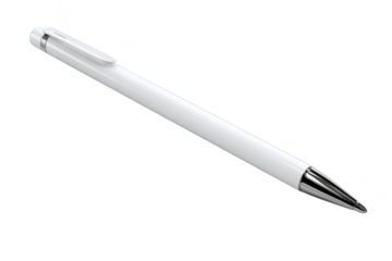 A pristine, white pen on a black backdrop, highlighting sleek design and metal accents