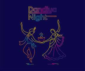 creative Navratri Graba Night poster design, Indian couple playing Garba.