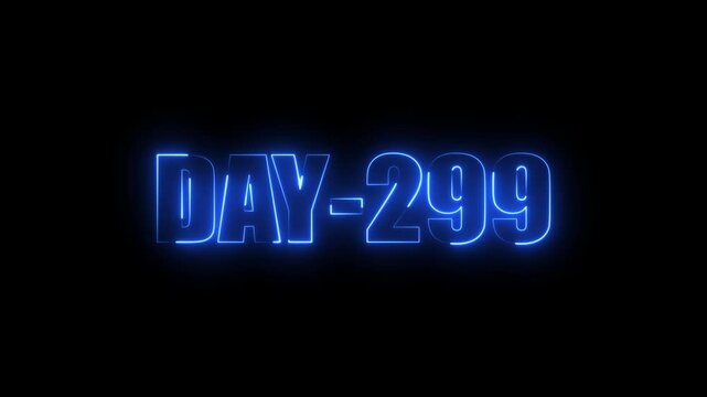 Blue Neon text day-299 animation on black background.calender, text,number, days, date, countdown neon text concept.
