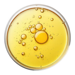 Drop of yellow oil swatch texture in petri dish macro with bubbles cosmetics for skincare product photography close-up image oil texture macro shot transparent background image