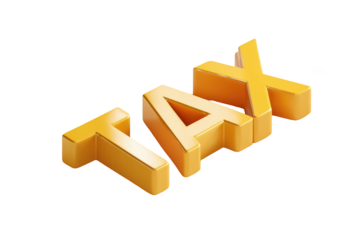 Golden 3D "TAX" letters on a black background