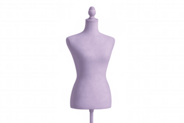 Lavender dress form standing against a transparent background, ideal for showcasing clothing designs or tailoring concepts