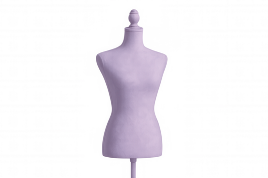 Lavender dress form standing against a transparent background, ideal for showcasing clothing designs or tailoring concepts