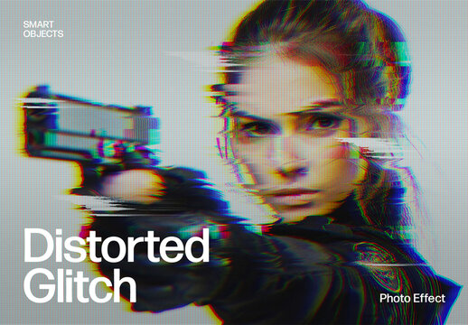 Distorted Glitch Photo Effect with RGB Split and VHS Noise &ndash; Futuristic Action PSD Template