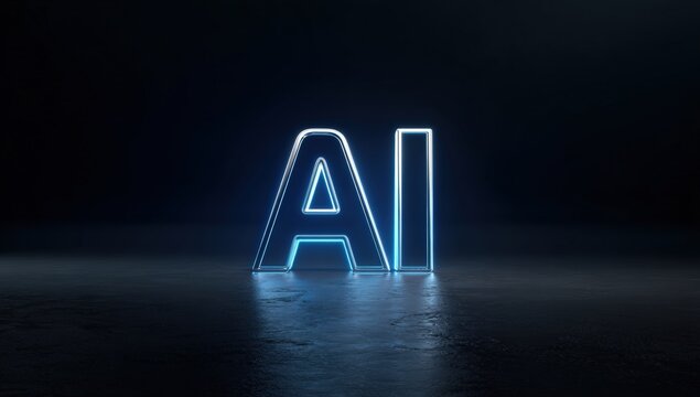 Glowing AI letters on dark floor