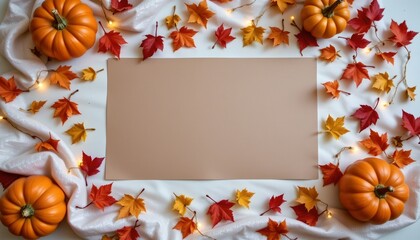 The scene showcases a flat lay composition, emphasizing the colors and elements of the fall season