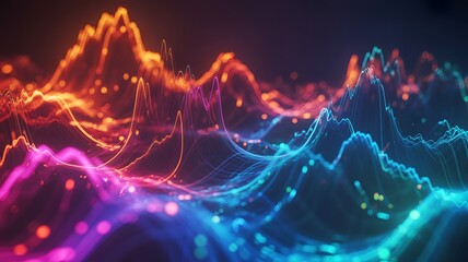 Abstract Vibrant Data Flow:  Dynamic Neon Waveforms, Futuristic Technology Background