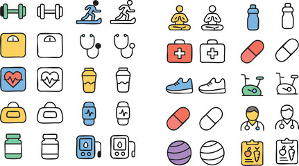 Health Fitness and Medical Wellness Icons Collection.