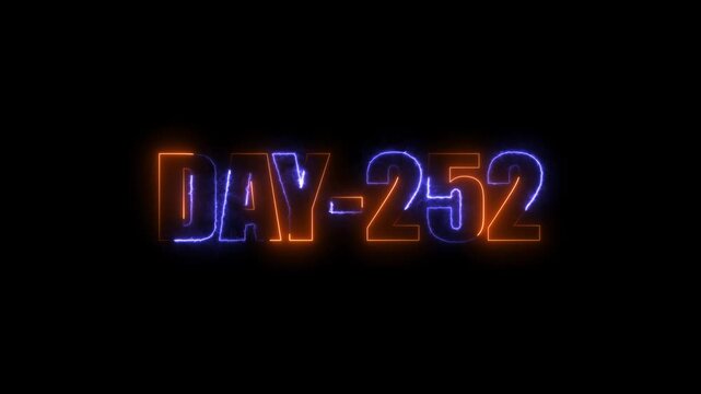 Neon text day-252 animation on black background.calender, text,number, days, date, countdown neon text concept.