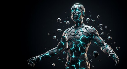 Sci-fi concept of a powerful stone entity with luminous energy, showcasing futuristic visual effects and artificial intelligence