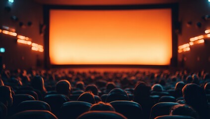 Movie theater interior view.  Audience watching film