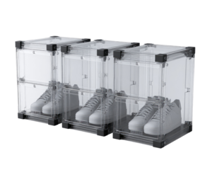 Clear shoe storage units,  3 sections