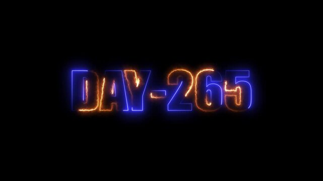 Neon text day-265 animation on black background.calender, text,number, days, date, countdown neon text concept.