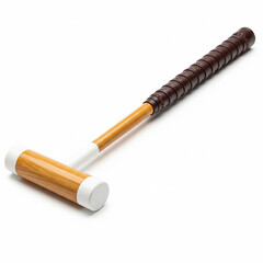 Croquet mallet with white ends and wrapped handle on a white background