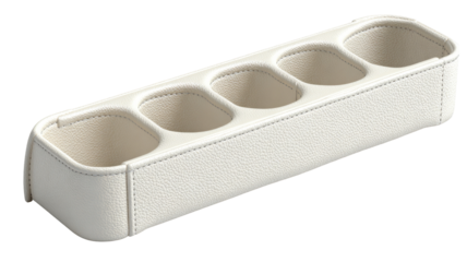 Cream-colored, leather-like tray with five recessed compartments
