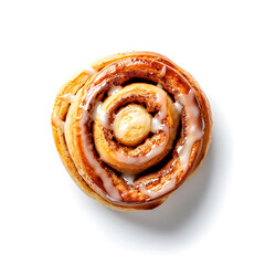 Fototapeta premium Top View of a Glazed Cinnamon Roll on White Background