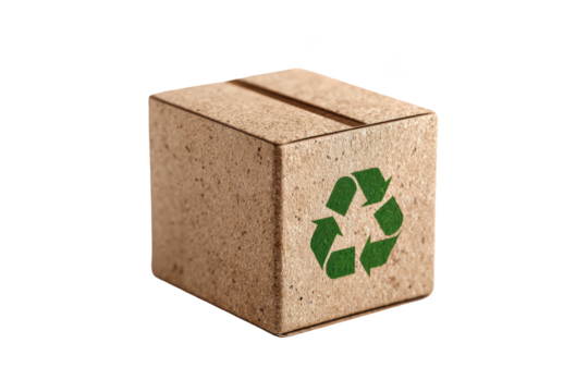 Recycled cardboard box with green recycle symbol