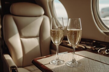 Champagne flutes on an airplane tray table (1)