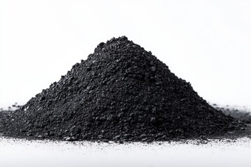 Pile of dark gray powder on white background