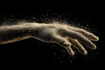 Fototapeta premium Golden hand particles on black background