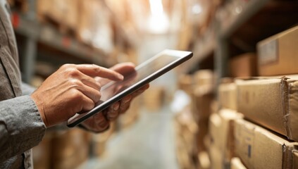 Warehouse worker using a tablet