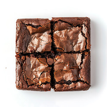 Four Square Pieces of Chocolate Brownies with Cracked Surface