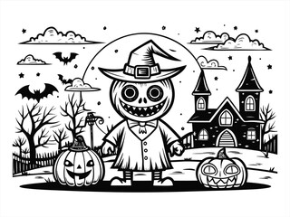 coloring page line art the helloween home black vector