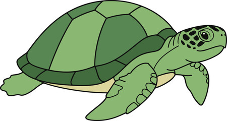 A charming pixel art illustration of a green sea turtle gracefully swimming.