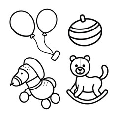 Collection of simple line art drawings of children s toys