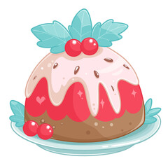 Colorful dessert with cherries and mint leaves on a plate