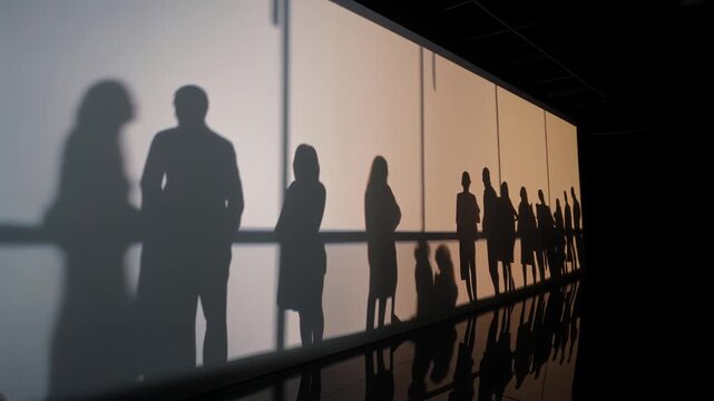 Shadows of business people waiting in line