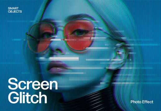 Screen Glitch Photo Effect Template with Futuristic Cyberpunk RGB Split and Digital Noise
