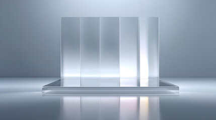 Fototapeta premium Transparent, shiny glass sheet. Transparent plastic panel. Glare and reflections on the transparent surface. Showcase. Cut out Stock Illustration