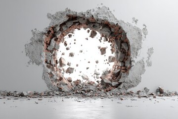 A circular hole punched through a wall